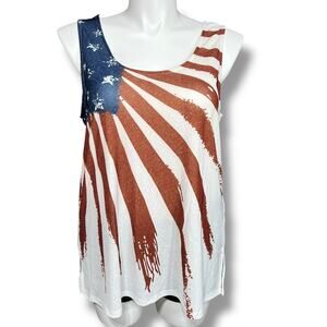 Nextmia Womens Tank Top Shirt American Flag Sleeveless Pullover Beige Red Blue